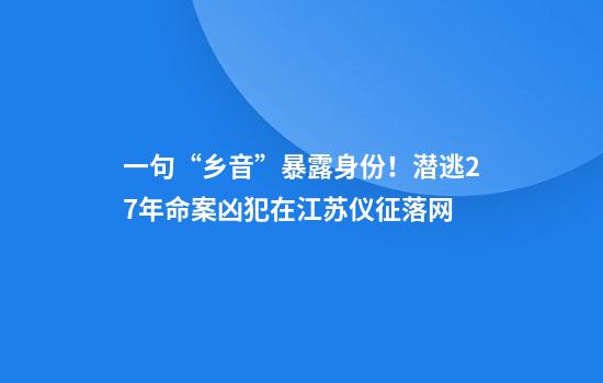 一句“乡音”暴露身份！潜逃27年命案凶犯在江苏仪征落网